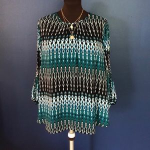Green and Black Cato Blouse with Beaded Arm Detail